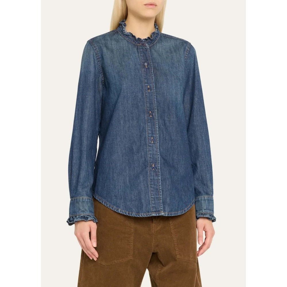 Nili Lotan Classic Wash Lydia Denim Ruffle Collar Shirt Made in USA Small $495 - Picture 11 of 12